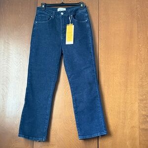Risen Mid Rise Straight Leg, Chewed Hem in Back Dark Wash Jeans  NWT Sz 7/28